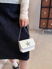 Mini Fashion Chain Shoulder Bag, Star Diamond Stylish Shoulder Bag, Mini Lipstick Coin Purse - Beige - View 12