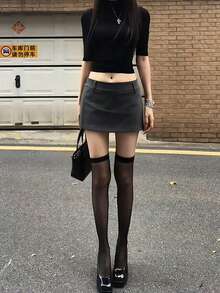 2 đôi tất trơn JK Lolita ren trong suốt dài đến đầu gối dành cho nữ - màu đen - Xem 5