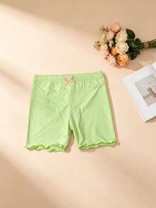 3pcs Celana Pendek Kasual Warna Polos untuk Anak Perempuan, Legging Minimalis dengan Hiasan Rumbai, Pakaian Sehari-hari yang Serbaguna - MultiWarna - View 3