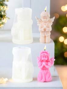 Khuôn silicon làm nến thơm hình thiên thần cầu nguyện - Khuôn tự làm từ nhựa epoxy và thạch cao, không mùi, mềm, chịu nhiệt, dễ vệ sinh và dễ lấy nến ra khỏi khuôn. - trắng - Xem 2