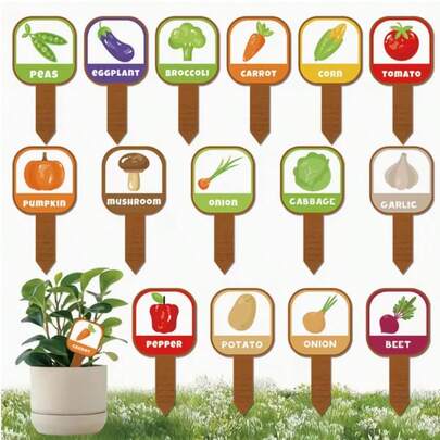 Wooden Planter Labels, Creative Vegetable & Plant Markers, Suitable For Indoor & Outdoor Use, Reusable, Gardening Tools For Yard, Lawn, Flower Pots, Planters