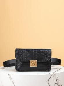 Mini Crocodile Grain Casual Versatile Waist Bag - Black - View 6