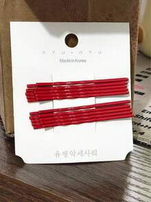 10pcs/Pack Solid Red Flat Hairclips - Red - View 10