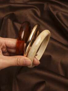 3 piezas Brazalete de resina minimalista, accesorios de brazalete de estilo elegante, joyería versátil de estilo vintage - Multicolor - Ver 2