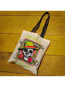1pc Official Licensed ONE PIECE Netflix Live Action Jolly Roger Graphic Canvas Tote Bag, Casual Shoulder Bag - Multicolor - View 4
