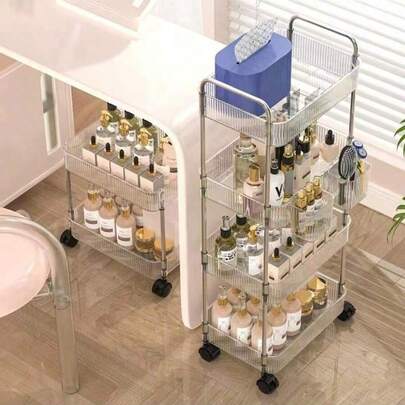 1 Xe đẩy 2/3/4 tầng, xe đẩy lưu trữ đa chức năng trong suốt có tay cầm và bánh xe, kệ lưu trữ di động cho văn phòng, phòng tắm, nhà bếp và phòng khách, xe đẩy tiện ích trong suốt, đồ dùng lưu trữ tại nhà.