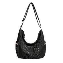 Borsa a spalla casual in tela | Borsa shopper di grande capacità per pendolarismo e scuola | Borsa a spalla stile ballerina a pois per donne - Borsa nera a pois ispirata al balletto - Visualizzare 6