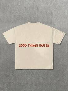 New  T-ShirtMen'S Regular T-Shirt Featuring Letter Prints, A Loose-Fitting Street Style Short-Sleeve Round Neck Tee For Summer, Suitable For Everyday Wear - Màu Khaki - Xem 2
