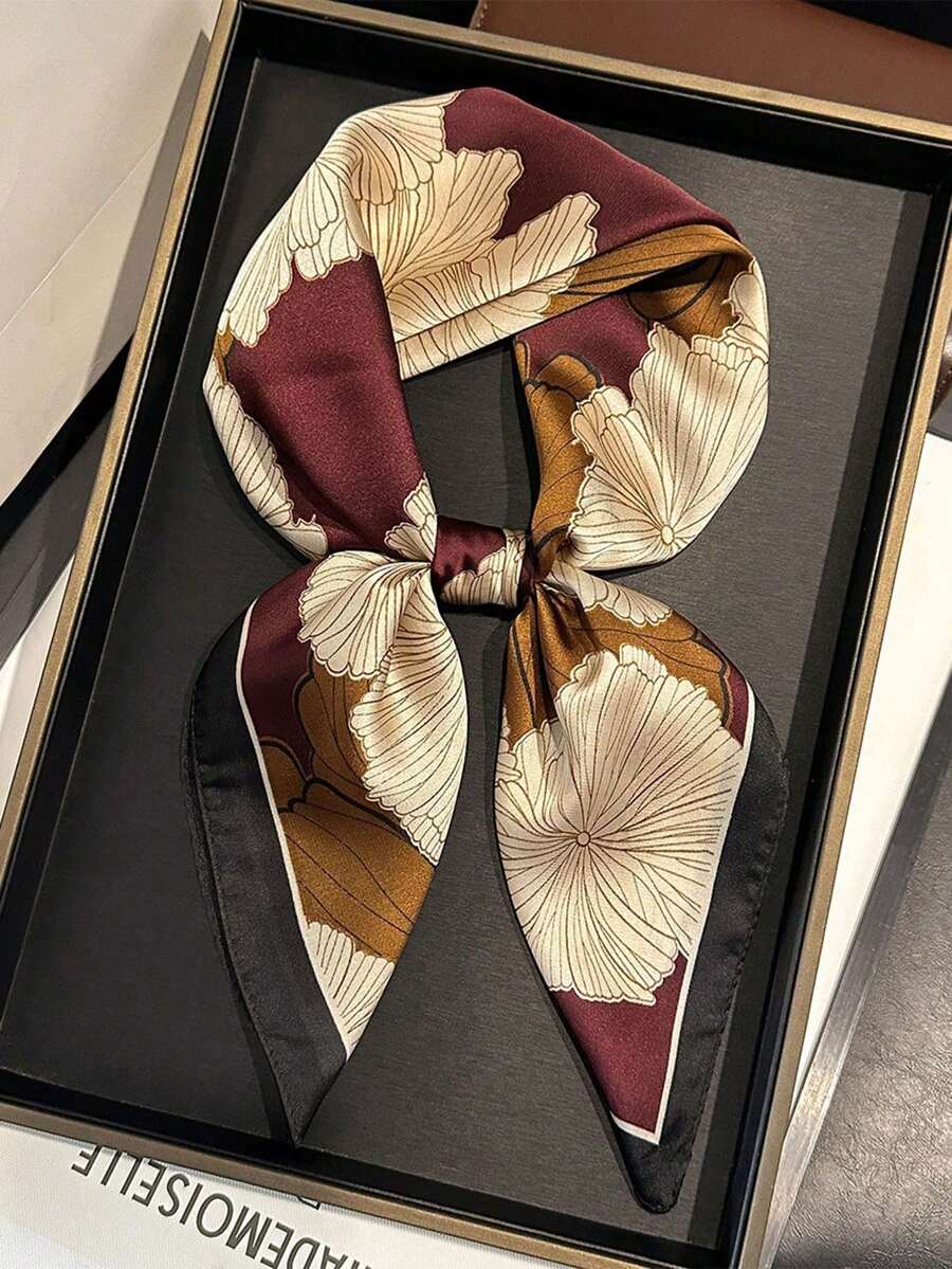 1 chiếc khăn vuông, băng đô in họa tiết bằng satin dành cho nữ, khăn trùm đầu, khăn quàng cổ thời trang cho nữ, khăn choàng, khăn choàng cổ. - caramel - Xem 1