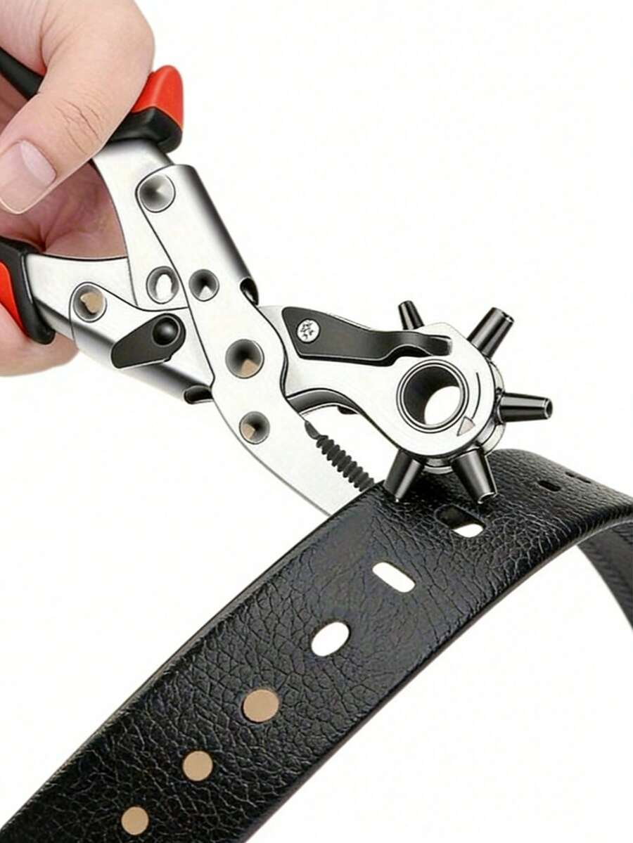 1pc Heavy Duty Rotating Leather Hole Puncher With Ergonomic Handle And Multi-Size Punching Kit - Manual Lever Mechanism Belt Puncher 4pcs Set For Precise Round/Rectangular/Square/Star/Heart/Clover Holes - Suitable For Belts, Watch Straps, Leather Crafts, DIY Sewing Projects - Durable Construction, No Battery Required - Multicolor - View 1