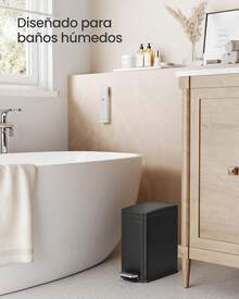 SONGMICS - Papelera de baño, 1.3 galones (5 l), pequeña papelera con tapa, delgada para espacios pequeños, cubeta de basura de acero inoxidable, cierre suave, negro ULTB560B05 - Blanco - Ver 3