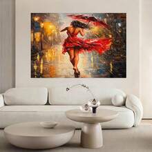 Con marco 1 Pieza de Arte en Lienzo "Mujer con Vestido Rojo Caminando bajo la Lluvia" - Pintura Urbana Nocturna, Cuadro Moderno Enmarcado, Listo para Colgar, Alta Calidad y Colores Vibrantes para Sala, Dormitorio u Oficina, Decoración Elegante, Diseño Interior, Impresión de Alta Calidad, Obra Decorativa - Enmarcado - Ver 6