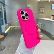 Luxury Glossy Fluorescent Liquid Silicone Phone Case, Compatible With IPhone 17 Air, 16, 15, 14, 13, 12, 17 Pro Max Plus, With Magnetic Soft Cover - Firefly Rose - View 1