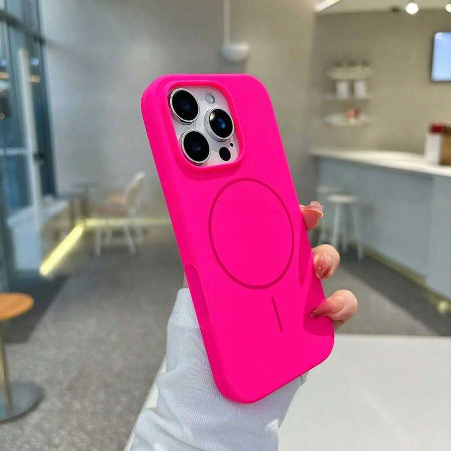 Luxury Glossy Fluorescent Liquid Silicone Phone Case, Compatible With IPhone 17 Air, 16, 15, 14, 13, 12, 17 Pro Max Plus, With Magnetic Soft Cover - Firefly Rose - View 1