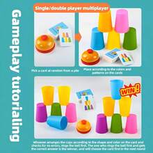 6/12pcs Colorful Stacking Game Set, 54 Cards, 1 Bell - 2 Player Battle Educational Toy, Family Competition, Parent-Child Interaction, Christmas Gift - Multicolor - View 7
