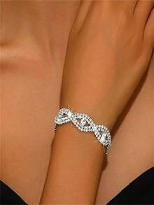 1pc European & American Style Bridal Hollow-Out Full Rhinestone Bracelet For Women - Hollow Out Full Diamond Women's Bracelet - View 1