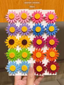 20 piezas Pasadores de pelo con girasoles de colores aleatorios, accesorios de pelo de estilo dulce adecuados para uso diario - Multicolor - Ver 3
