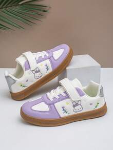 1 Pasang Sepatu Sneakers Kasual Bordir, Sepatu Modis dan Serbaguna untuk Anak Perempuan - Purple - View 3