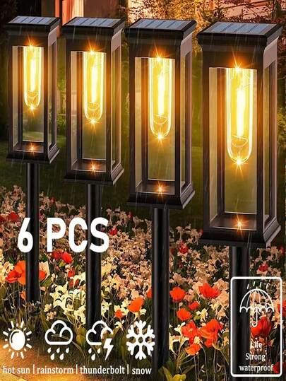 Đèn LED năng lượng mặt trời chống thấm nước cho sân vườn, lối đi (2/4/6 bóng) - Đèn chiếu sáng đường đi tự động, đèn chiếu sáng cảnh quan ngoài trời, tự động bật/tắt từ hoàng hôn đến bình minh, chống chịu thời tiết, thích hợp cho sân hiên, sân vườn và lối đi.