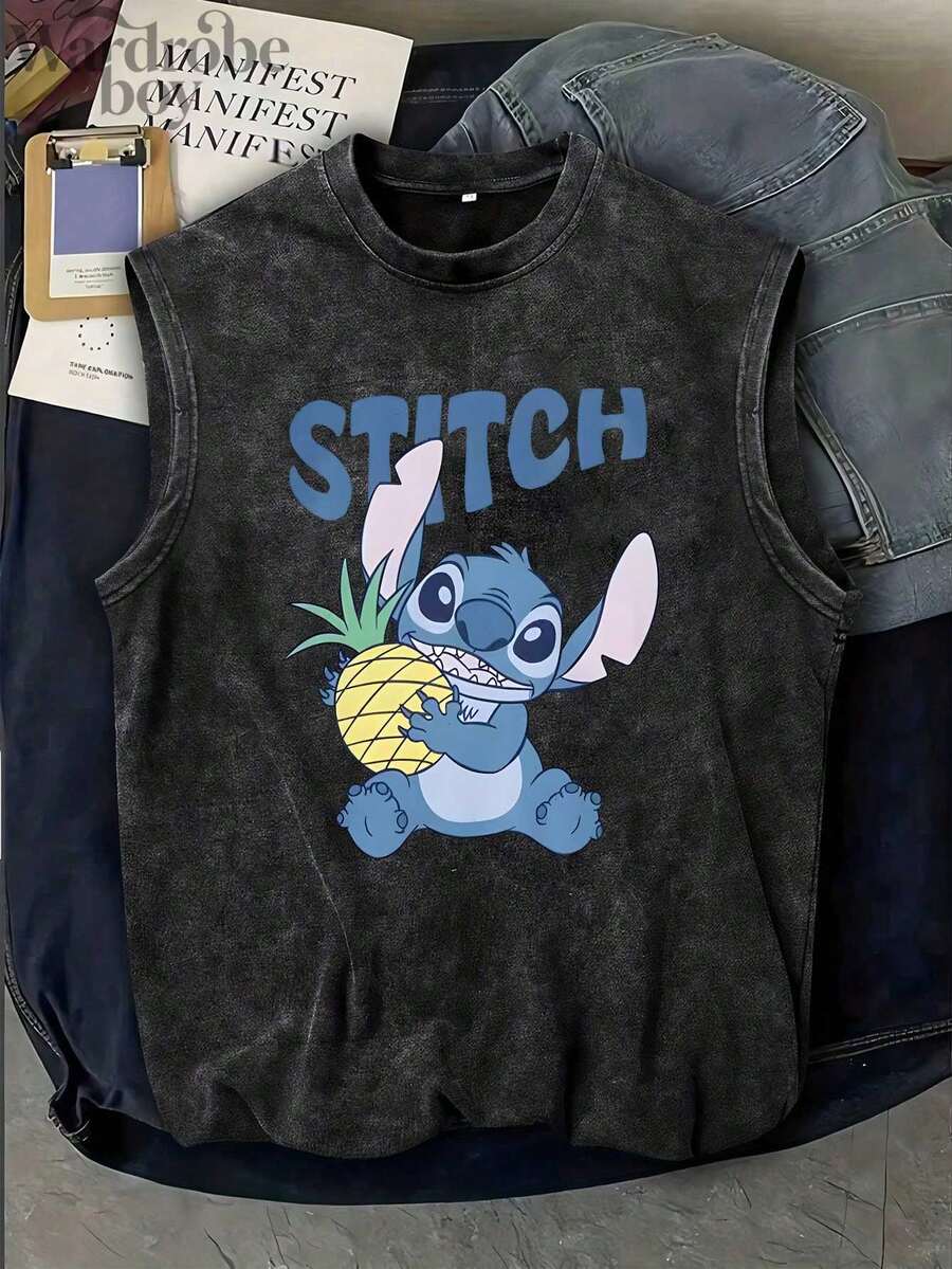 Disney Men's Washed Cotton Sleeveless Printed Vest, Cartoon Pattern Printed Vest, Suitable For Both Men And Women, High-Quality Pure Cotton Vest, Suitable For All Seasons, Comfortable And Breathable | Exquisite Design | The Best Choice For Gift Giving - Black - View 1