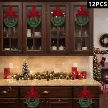 Christmas Kitchen Cabinet Wreath Hanging Mini Wreath With Ribbon Bows And Berries For Wall Front Door Party Decorations - D - View 4