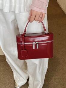 1pc BEIKAMU Fashion Solid Color PU Square Bag, Zipper Closure Versatile Women's Box Bag Handbag, Adjustable Shoulder Strap Crossbody Bag, Suitable For University, Commuting, Shopping, Strolling, Daily Use - Burgundy - View 8