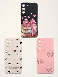 3pcs Bowknot Phone Cases, Soft TPU Full Coverage Anti-Drop Cases With Precise Cutouts, Featuring 3D Rhinestone Bowknot, Healing English Slogan, Hand-Painted Heart Pattern, Suitable For IPhone & Galaxy, Great Gift For Birthday, Holiday, Best Friends - Multicolor - View 81