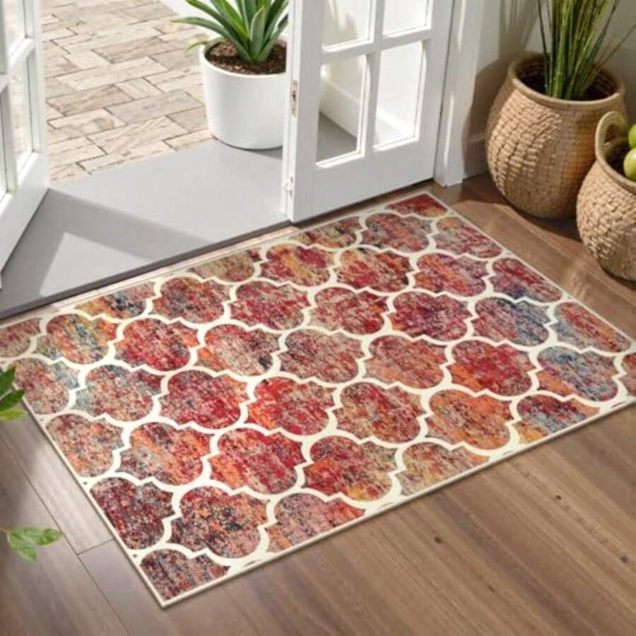 Moroccan Kitchen Rugs -2x3 Washable Rug Small Indoor Door Mat Throw Rug Non-Slip Front Door Mat Indoor Entrance Mats for EntrywayRed Colorful Rugs for Bedroom Meline 2x3 California Sunset - 2 x 3 rectangular - Ver 1
