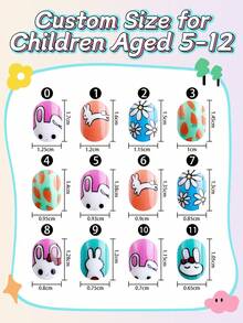 NAIO 24pcs Kids Press On Nails, Cute Bunny Daisy Carrot Pattern Full Cover False Nails Colorful Full Cover Short False Nails For Girls, Cute Mixed Pattern Wearable Nail Kit With Storage Box & Nail File - Multicolor - View 5