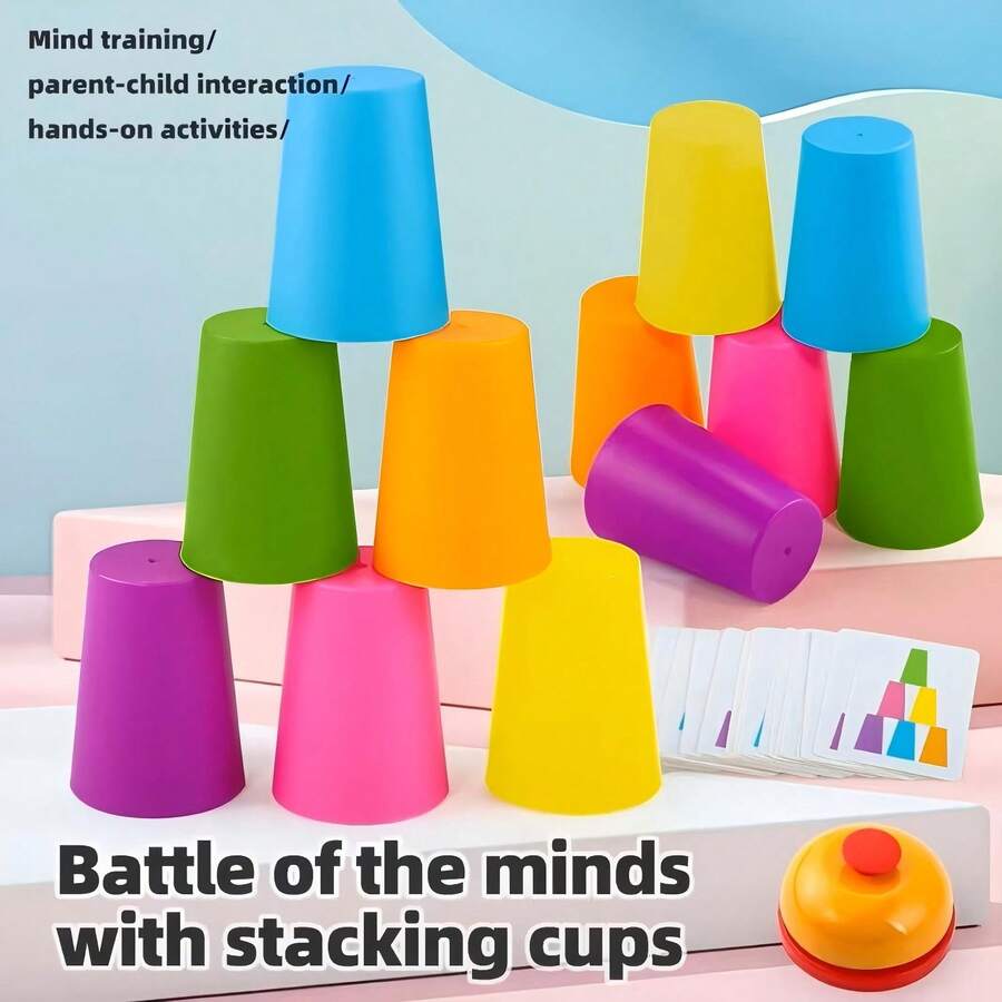 6/12pcs Colorful Stacking Game Set, 54 Cards, 1 Bell - 2 Player Battle Educational Toy, Family Competition, Parent-Child Interaction, Christmas Gift - Multicolor - View 1