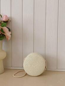 Túi nhỏ tròn đan bằng rơm ren ngọc trai cho kỳ nghỉ hè ở bãi biển, ví đựng tiền xu dễ thương có khóa kéo, túi đan bằng rơm ngọc trai, túi cho bố mẹ và con cái, túi đan bằng rơm ren nơ. - A - Xem 9