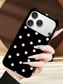 1 chiếc ốp lưng điện thoại bằng da mềm họa tiết chấm bi đen cổ điển, thiết kế chống sốc với lỗ loa, tương thích với Apple 17 Pro Max/16 Pro Max/16 Plus/13 Pro Max/14 Pro Max 13 14 11 12 Pro 11/15 Pro, Galaxy S24 Ultra, quà tặng ngày lễ - Hồng - Xem 6