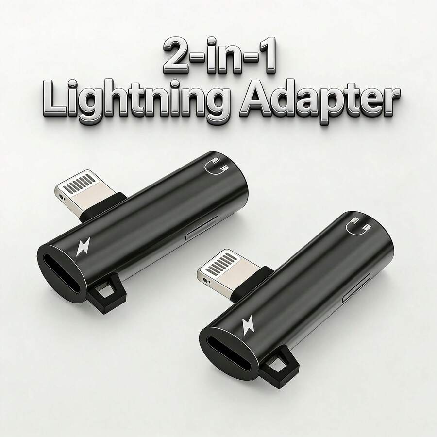 2 件装二合一充电+音频转换器，Lightning 转 3.5mm AUX 耳机音频插孔及充电适配器，便携式高品质耳机音频转换器，兼容 11/12/13/14 Mini Pro Max XS XR X 7/8 Air 系列，即插即用充电分线器 - 黑色 - 查看 1