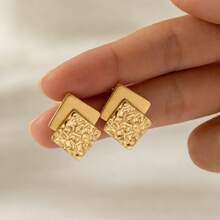 Women's Gold-Tone Square Double-Layer Earrings, Elegant Jewelry Suitable For Daily Wear, Parties Or Weddings, An Ideal Gift - Gold - View 10
