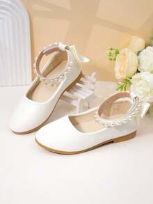 Sweet Style Girls' Shoes, White Satin Pearl Bow Versatile Princess Shoes - White - View 3