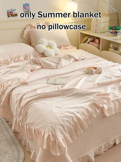 1件蕾丝边纯色轻薄夏季被子，适用于卧室、客房、酒店、宿舍，可机洗，仅含被子（不含枕套）