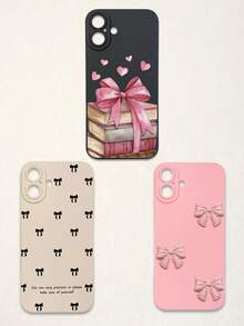 3pcs Bowknot Phone Cases, Soft TPU Full Coverage Anti-Drop Cases With Precise Cutouts, Featuring 3D Rhinestone Bowknot, Healing English Slogan, Hand-Painted Heart Pattern, Suitable For IPhone & Galaxy, Great Gift For Birthday, Holiday, Best Friends - Multicolor - View 50