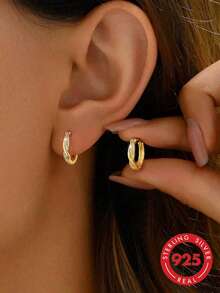 一对优雅的S925纯银镶嵌立方氧化锆十字架耳环，精致珠宝，女士礼物 - 鑲鑽交叉 - 查看 2