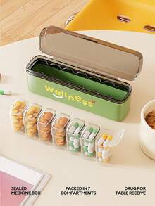 1pc Portable 4-Slot/7-Slot Weekly Pill Box With Lid, Dust-Proof Long Transparent Storage Box. Perfect For Outdoor, Travel Storage Of Pills, Vitamins And Medications (English Letters On Sticker Part Randomly Colored) - Multicolor - View 7
