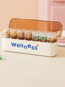 1pc Portable 4-Slot/7-Slot Weekly Pill Box With Lid, Dust-Proof Long Transparent Storage Box. Perfect For Outdoor, Travel Storage Of Pills, Vitamins And Medications (English Letters On Sticker Part Randomly Colored) - Multicolor - View 11