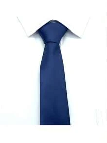 1 pezzo Cravatta slim da 5 cm di colore unito, cravatta fatta a mano adatta per matrimoni e occasioni di lavoro, accessori, regalo per la Festa del Papà - Blu Navy - Visualizzare 2
