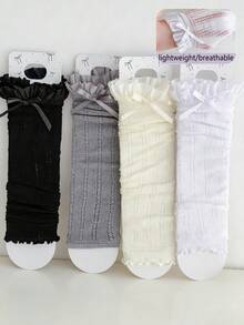 1/2/4 pares de calentadores de piernas finos y transpirables de malla hueca para mujer, calentadores de piernas con estilo Lolita Y2K con adorno de encaje con lazo, versátiles para primavera/verano - Multicolor - Ver 1