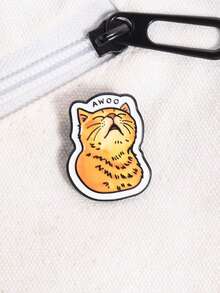 1枚可爱橘色虎斑猫AWOO卡通珐琅胸针，趣味俏皮猫咪胸针，可作背包或翻领徽章，动物饰品，送给朋友的礼物 - 橘色 - 查看 9