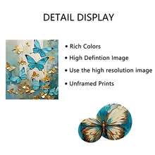 3 tranh nghệ thuật trừu tượng hiện đại hình bướm vàng xanh, tranh canvas 2D dạng phẳng, khung tùy chọn, tranh trang trí nhà cửa phòng khách và phòng ngủ, món quà thanh lịch dành cho phái nữ - Màu xanh lam - Xem 7