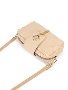 Borsa a tracolla elegante con pendente a corona goffrata e nappe - Cachi - Visualizzare 7