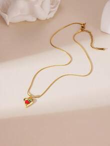 GEREIT 1 chiếc dây chuyền mặt dây chuyền hình quả dâu tây màu đỏ anh đào bằng thép không gỉ mạ vàng 18K, đính đá Zirconia, có thể điều chỉnh độ dài, phù hợp cho nữ giới đeo hàng ngày, dự tiệc và đi nghỉ mát. - Vàng - Xem 11