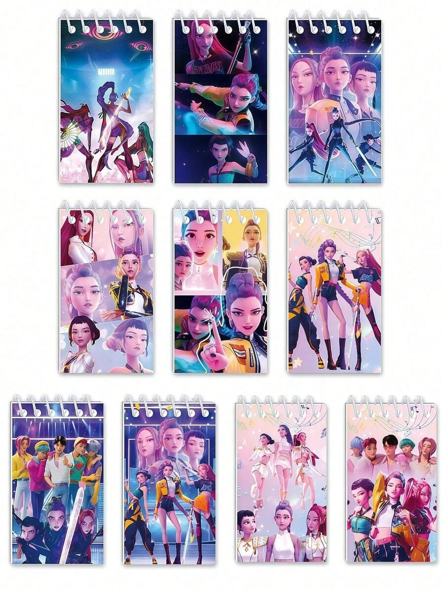 10个装 K-Pop 女巫小队动漫人物随机款式可爱卡通便携文具礼品 - 彩色 - 查看 1
