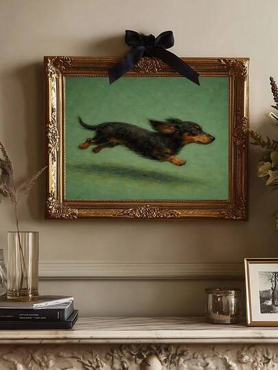 1pc Dachshund With Zoomies Oil Painting Print, Rustic Pet Art, Weenie Wall Art, Dog Wall Art Kitchen Poster Homely Modern Funny Decor Dog Owner Poster, Festival Gift, The Ideal Gift For Friends, Bedroom Art Print, Living Room Decor, Office Decor, Kitchen Wall Art, Bathroom Decor, Wall Arts, Wall Decor, Home Decor, Room Decor, Canvas Wall Art, Posters, Wall Art With Frame, Optional Frame