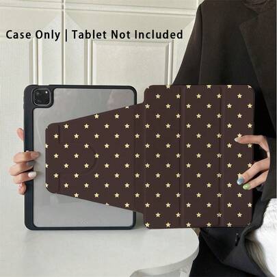 1件复古棕色和奶油色星形印花360°旋转三折平板电脑支架保护套，兼容iPad Air 6/5/4和10（10.9英寸）、Pro 2024、Air M3/A16 2025、Galaxy Tab S9 FE/S8 Plus/S7/S10，适用于工作、旅行和居家休闲。