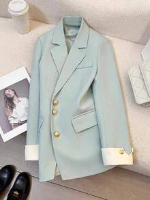Women's Solid Color Lapel NeckLong Sleeve Casual Commuter Blazer Spring - Green - View 4